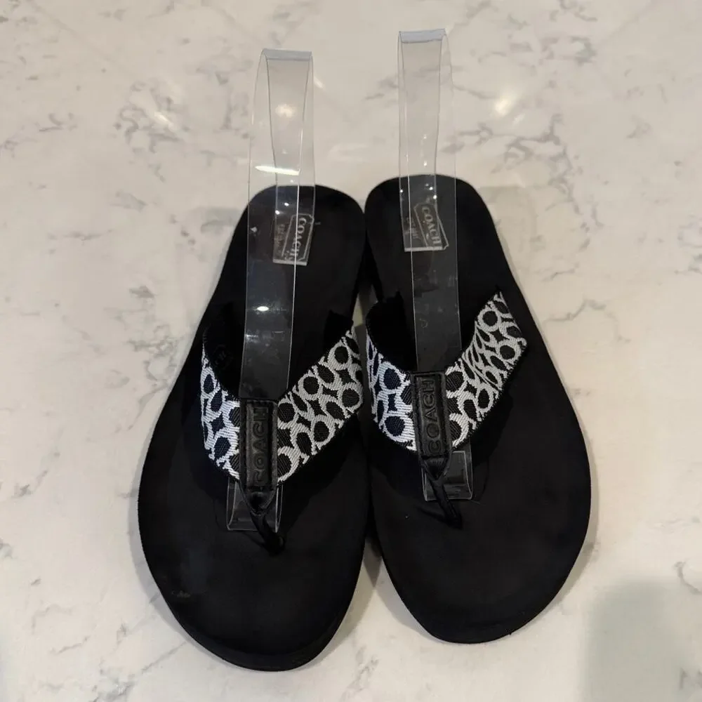 Coach Jessalyn Signature Monogram Black Flip Flops Sandals thick sole Y2K preppy - Picture 3 of 10